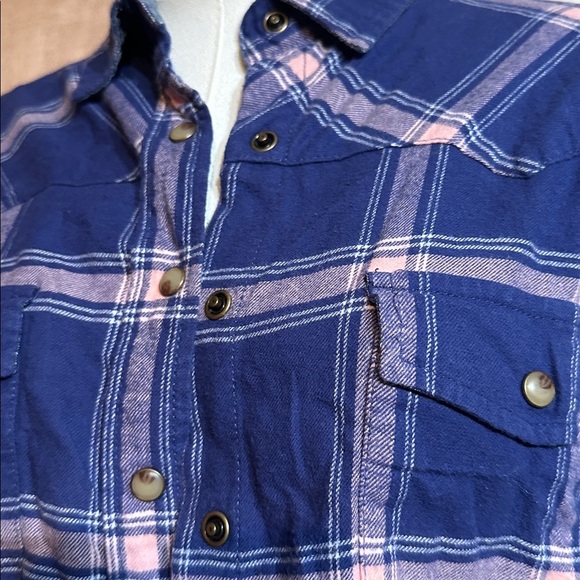 JACHS Girlfriend Blue and Pink Plaid flannel Shirt - Picture 2 of 3